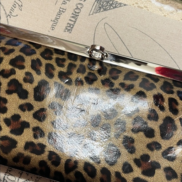 Leopard Print Patent Clutch with Rose Silver Trim - Picture 10 of 12
